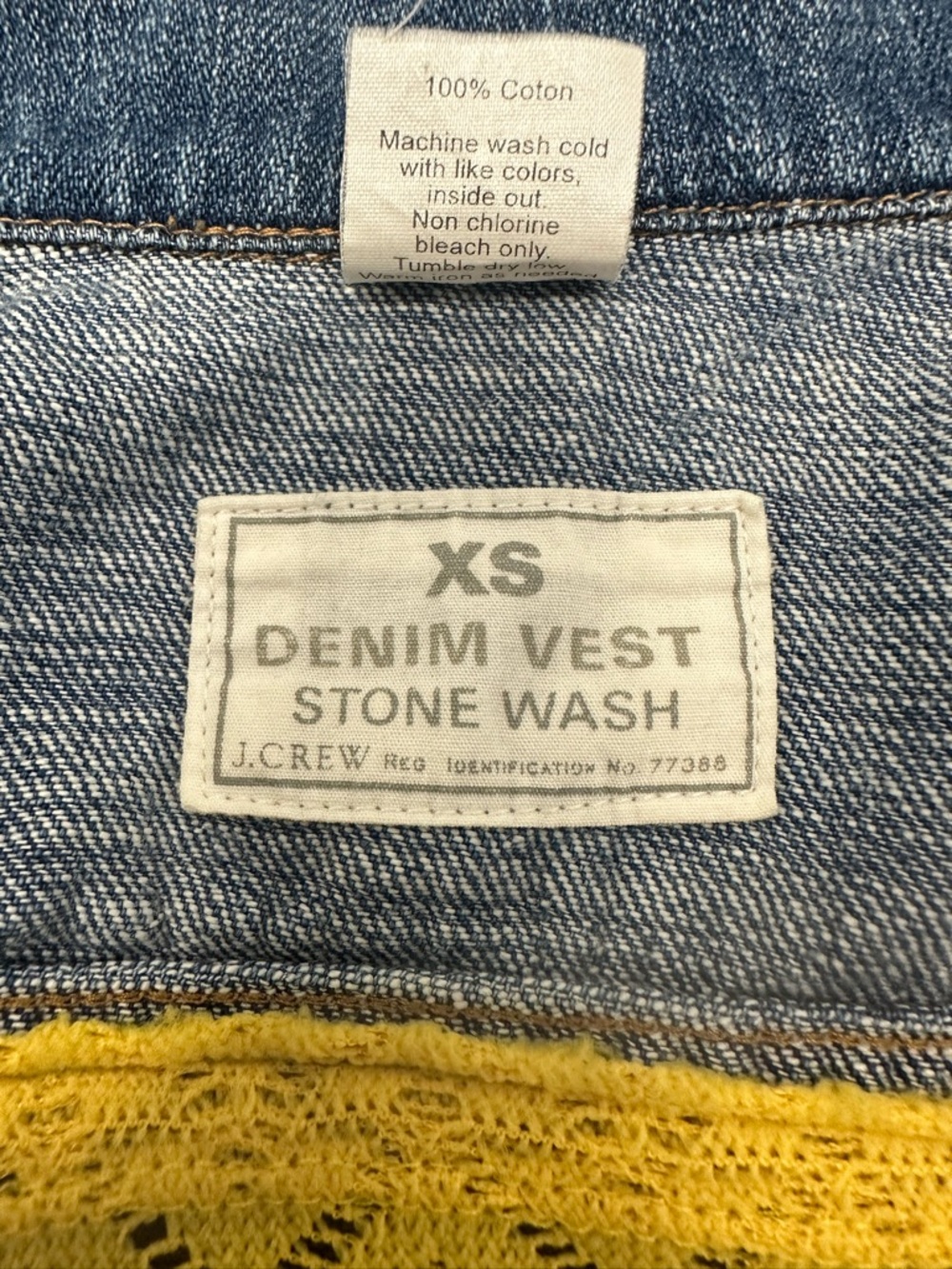 J Crew Classic Blue Sleeveless Denim Vest with Yellow Fabric Back (1022) - Picture 10 of 10